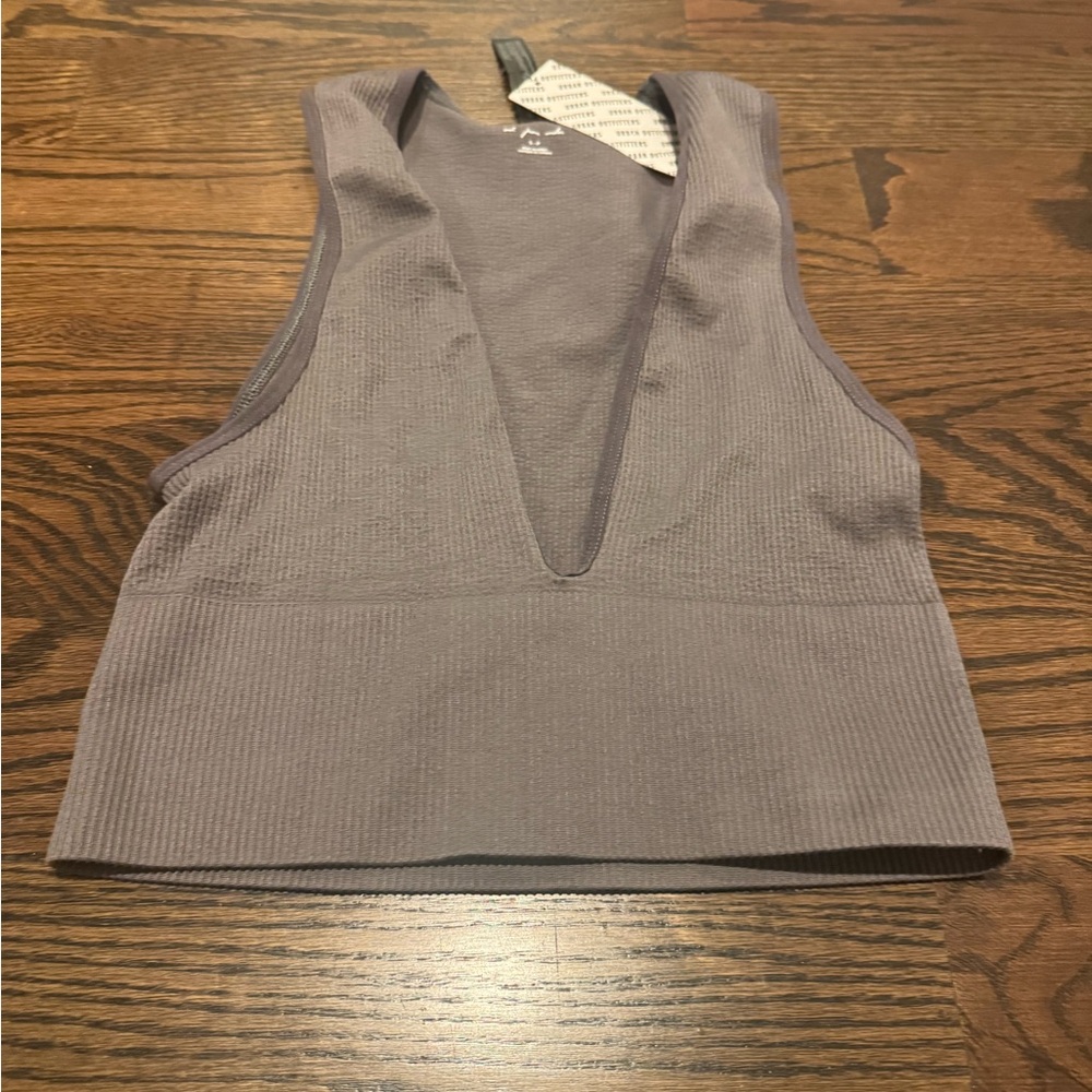 Urban Outfitters Deep V-Neck Ribbed Tank Top - Gray